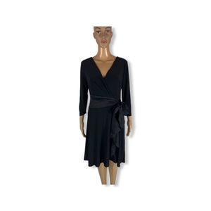 Lauren Ralph Lauren Satin Ruffle Jersey Dress,Womens Size 4,Black